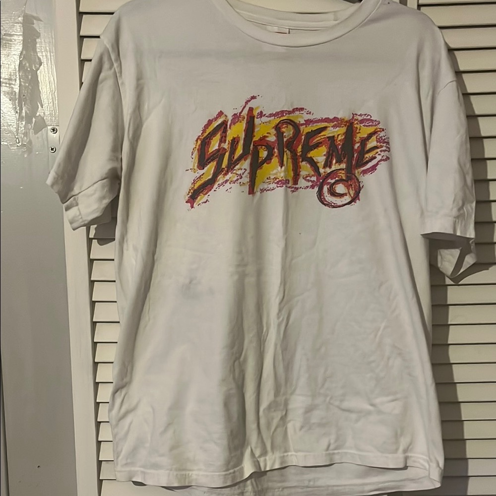 Supreme White Tee with Red and Yellow Graphic